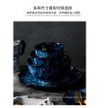 Porcelain Blue Reactive Glazed Dinnerware set  Dish Ceramic Plate and bowl Handmade party tableware & table decorations